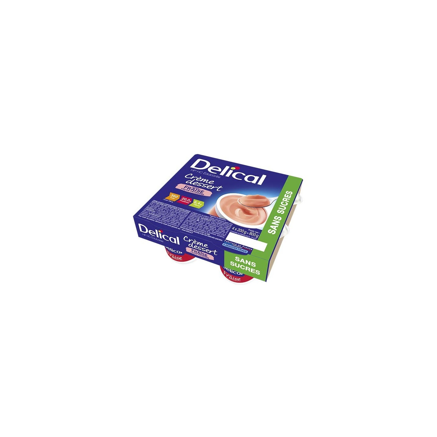 Delical Crème dessert HP/HC édulcorée sans sucres Fraise - 4x200g