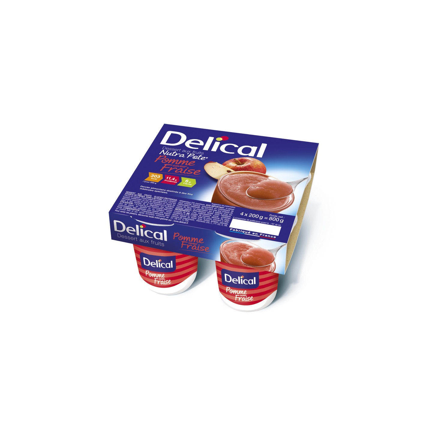 Delical Dessert aux Fruits Nutra'Pote Pomme Fraise - 4x200g
