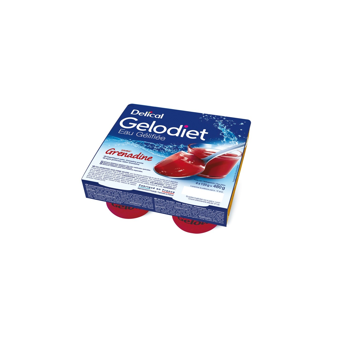 Delical Gelodiet Eau gélifiée grenadine - 4x120g
