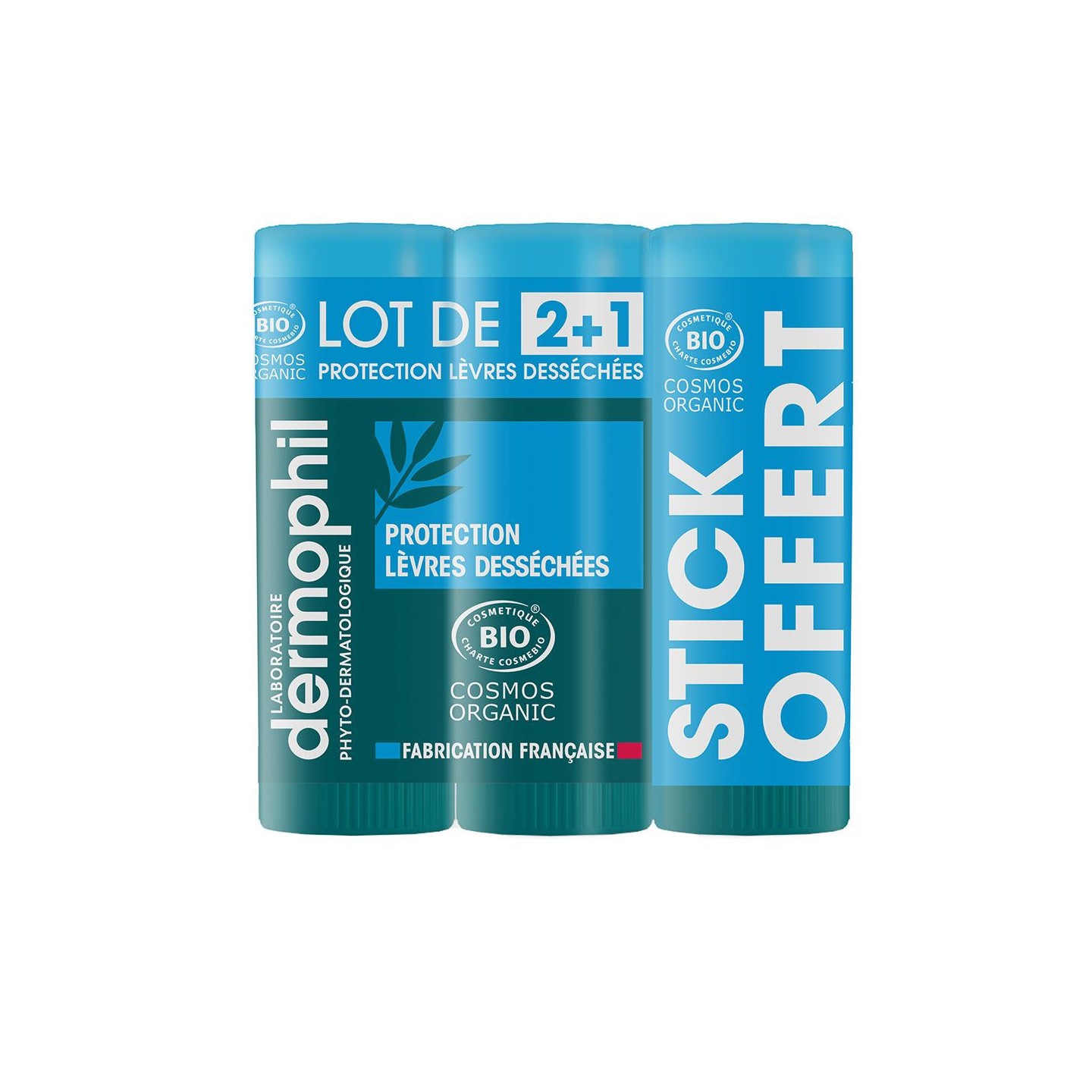 Dermophil Indien Stick protection lèvres desséchées Bio - Lot de 2 x 4 g + 1 Offert