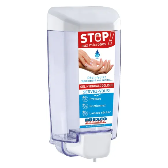 DISTRIBUTEUR GEL HYDROALCOOLIQUE "STOP AUX MICROBES"