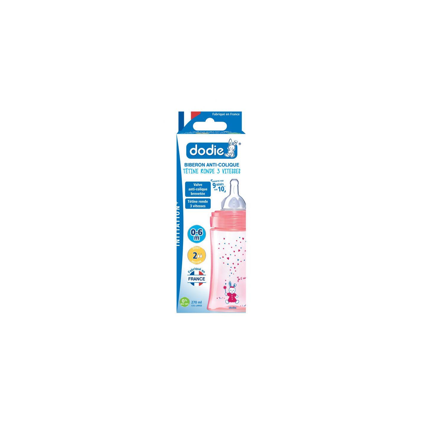 Dodie Biberon anti colique 0-6 m 3 vitesse 270 ml
