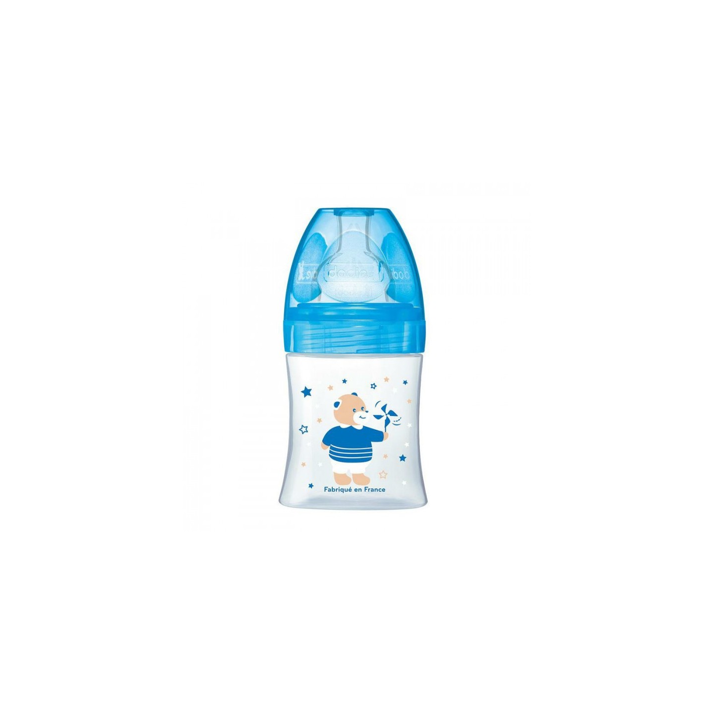 Dodie Biberon Bleu ourson 150 ml - tétine silicone plate