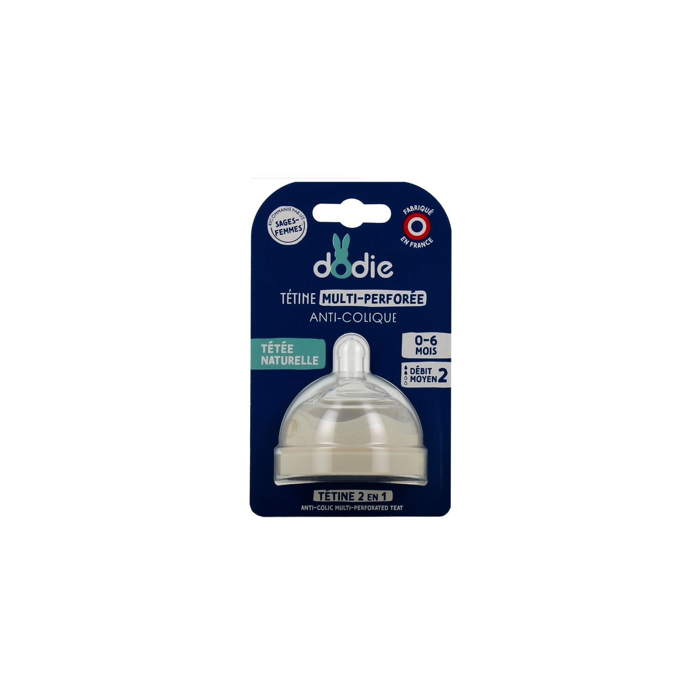 Dodie Biomimétisme Tétine multi perforée anti-colique 0-6 mois débit 2 moyen - 1 unité
