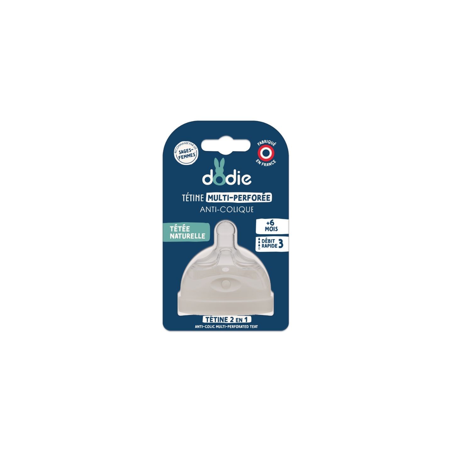 Dodie Biomimétisme Tétine multi perforée anti-colique +6 mois débit 3 rapide - 1 unité