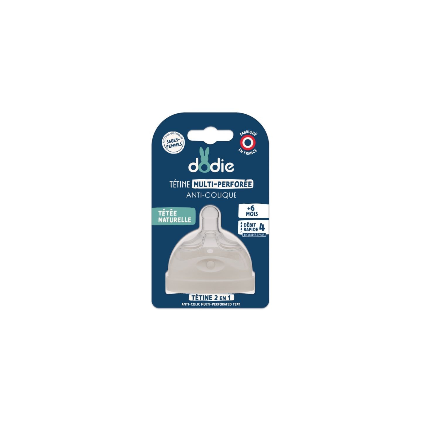 Dodie Biomimétisme Tétine multi perforée anti-colique +6 mois débit 4 liquide épais - 1 unité