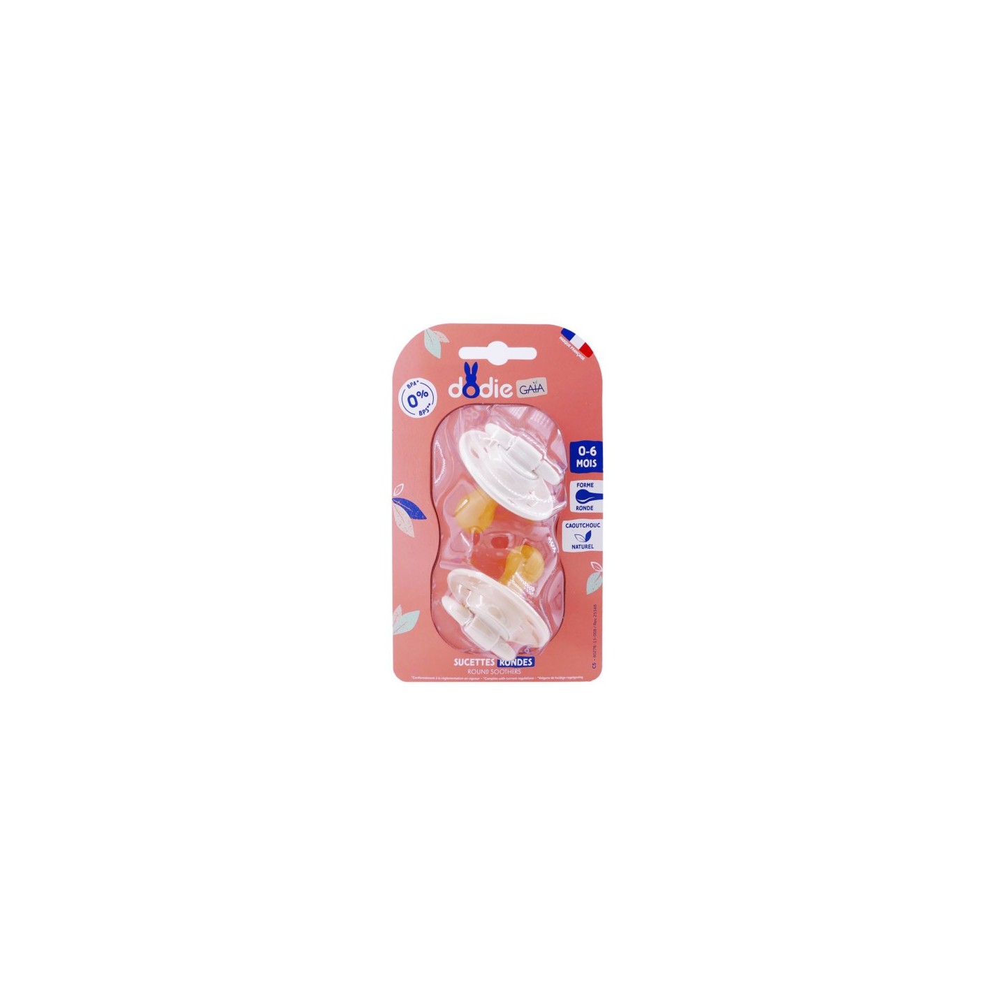 Dodie Gaïa Sucettes rondes caoutchouc naturel 0-6m - Lot de 2