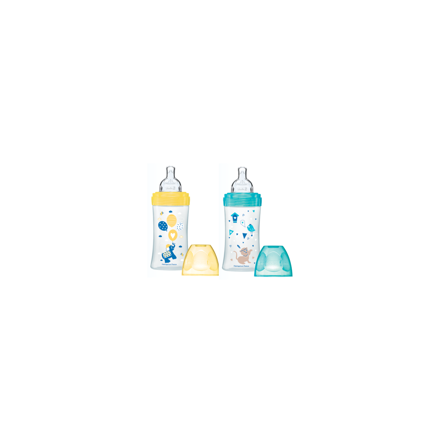 Dodie Sensation Biberons 270ml 0-6 mois éléphant chat lot 2