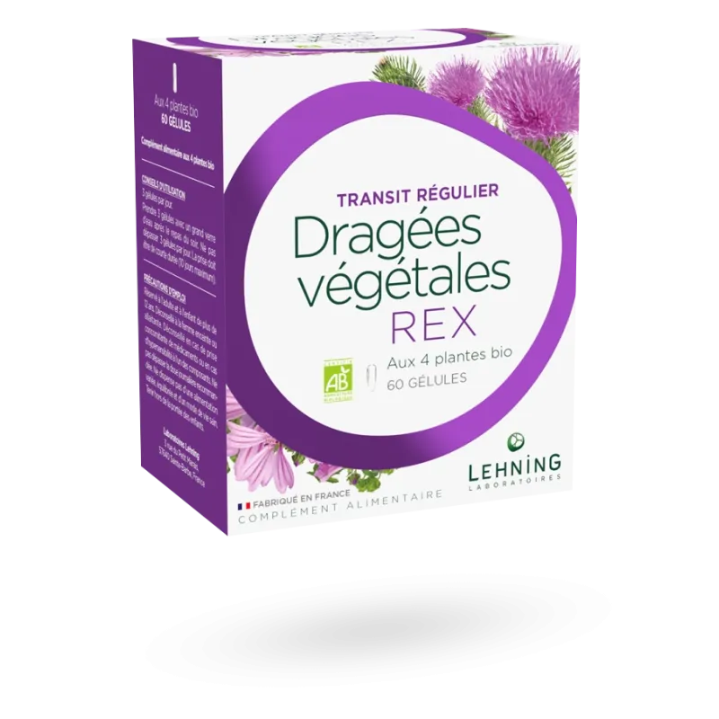 Dragées végétales REX Lehning transit régulier - 60 gélules