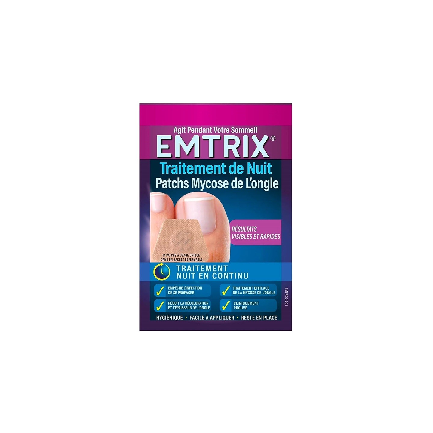 Emtrix Traitement de nuit de la mycose de l'ongle - 14 patchs