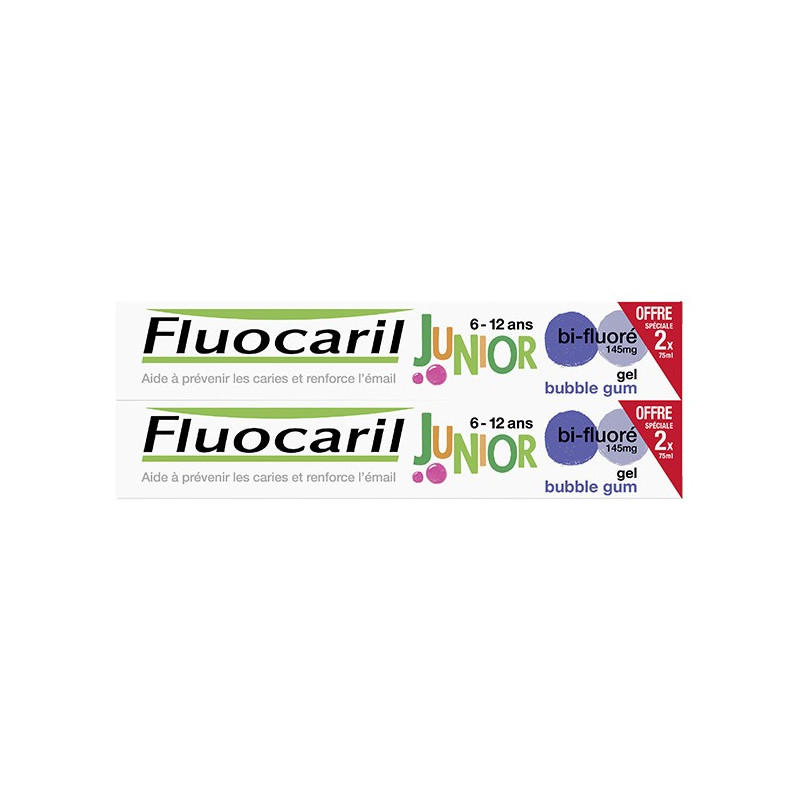 Fluocaril Junior 6-12 ans Dentifrice Gel Bubble Lot de 2 x 75ml