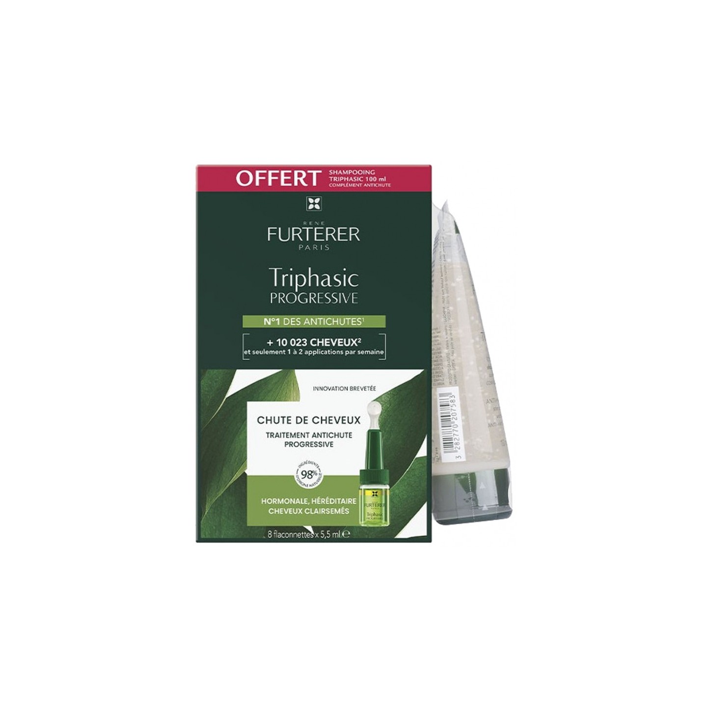 Furterer Triphasic Progressive Rituel anti-chute Traitement antichute progressive 8 x 5,5ml + Shampoing stimulant 100ml Offert