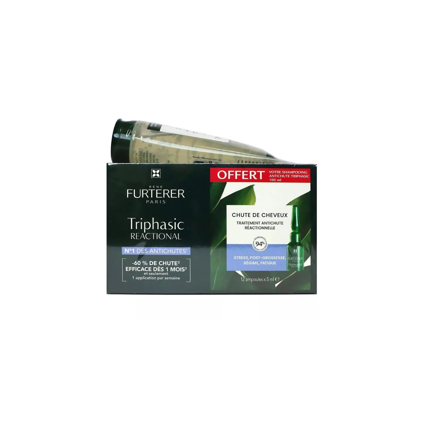 Furterer Triphasic antichute reactionelle 12x5ml + Shampoing stimulant 100ml