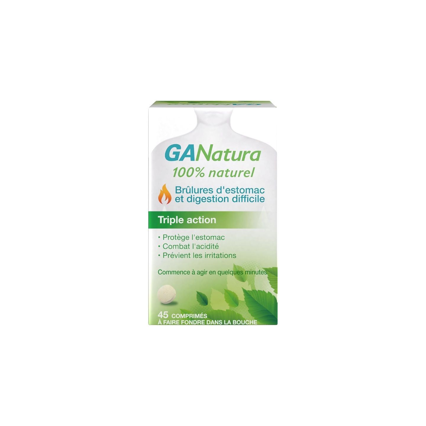GANatura 100% Naturel Brûlures d'estomac et digestion difficile - 45 comprimés