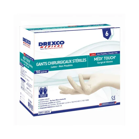 GANTS CHIRURGICAUX LATEX STÉRILES NON POUDRÉS