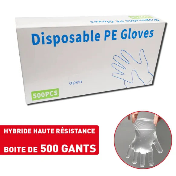 GANTS POLYÉTHYLÈNE HYBRIDE HAUTE RÉSISTANCE - BOITE DE 500