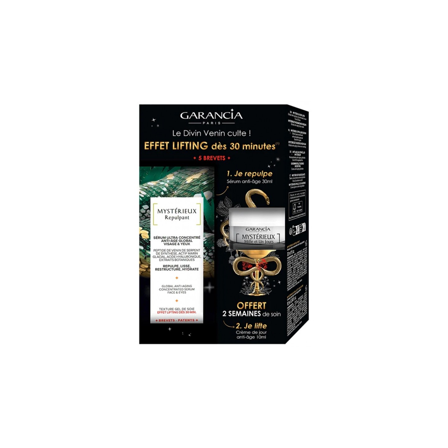 Garancia Coffret Le Divin Venin Mystérieux Repulpant Sérum 30ml + Mystérieux Mille et Un Jours Crème de jour 10ml Offerte