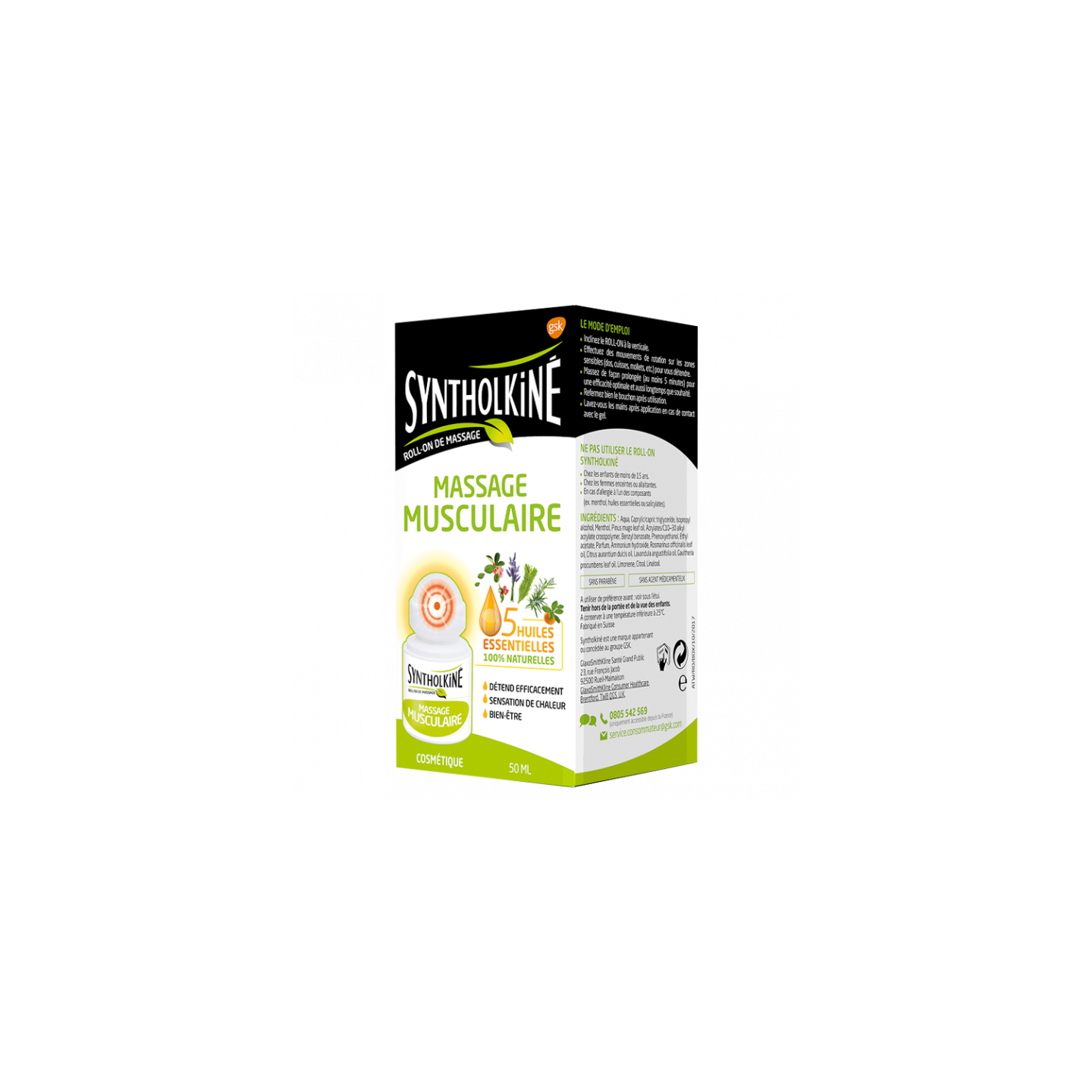 Gsk syntholkiné massage musclaire roll-on 50ml
