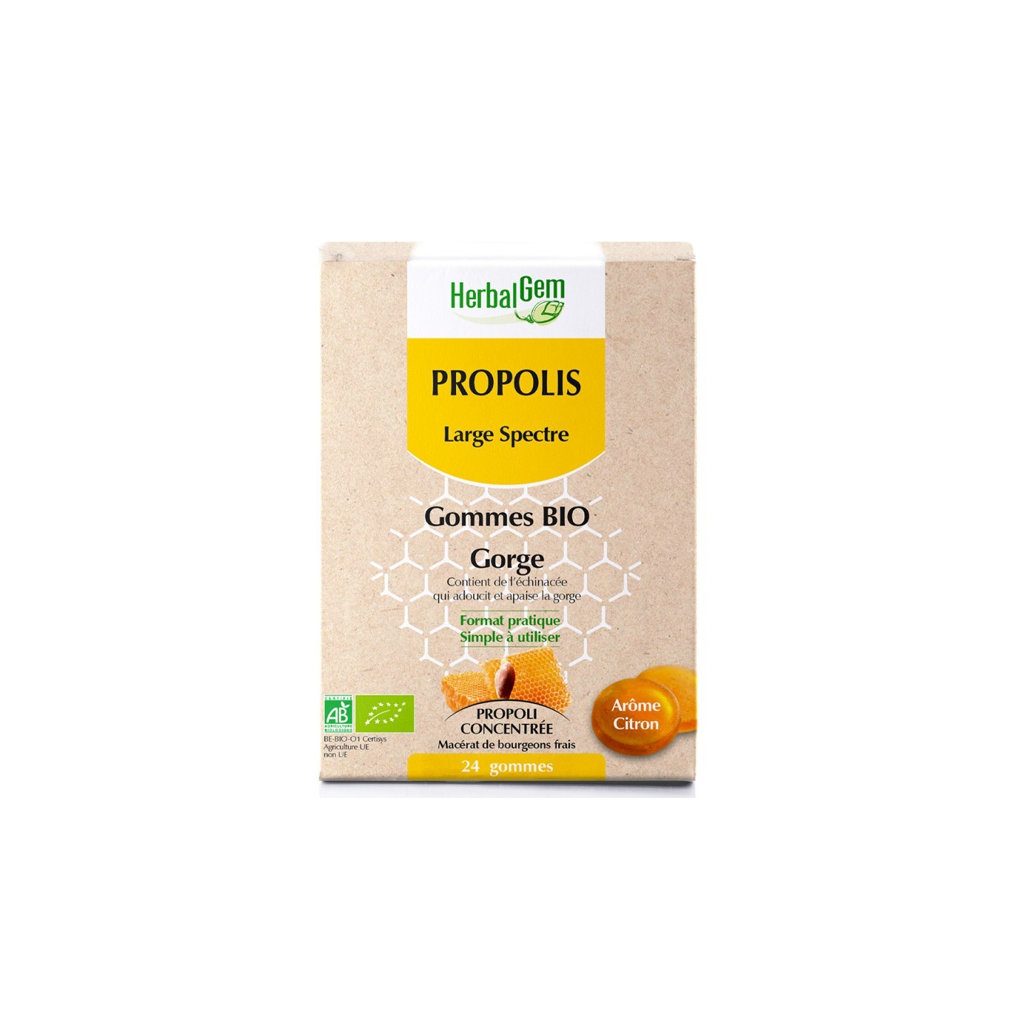 HerbalGem Propolis Bio large spectre - 24 gommes