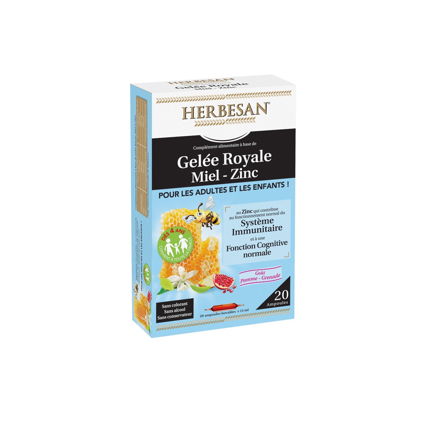 Herbesan Gelée Royale miel zinc - 20 ampoules