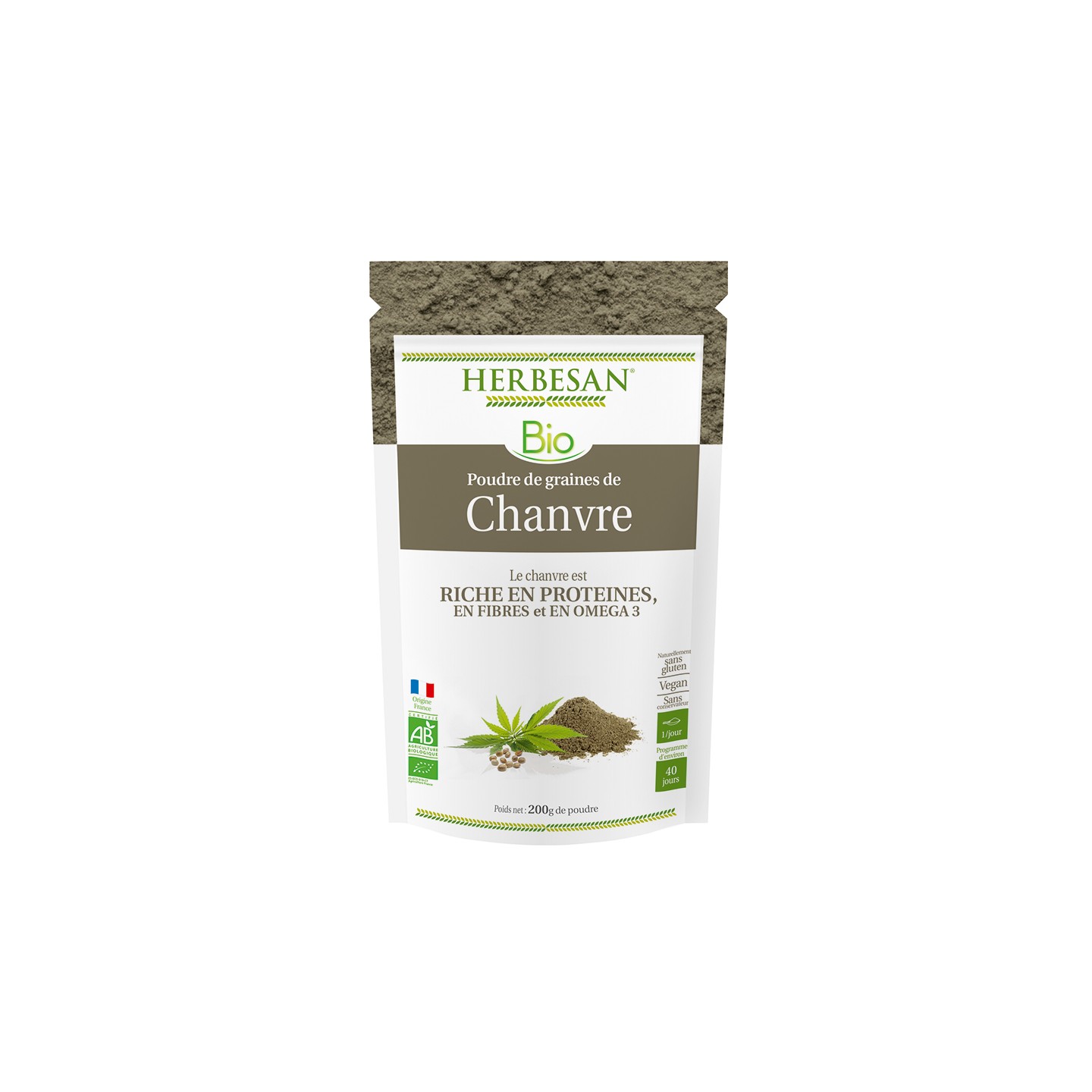 Herbesan poudre de chanvre bio - sachet de 200 g