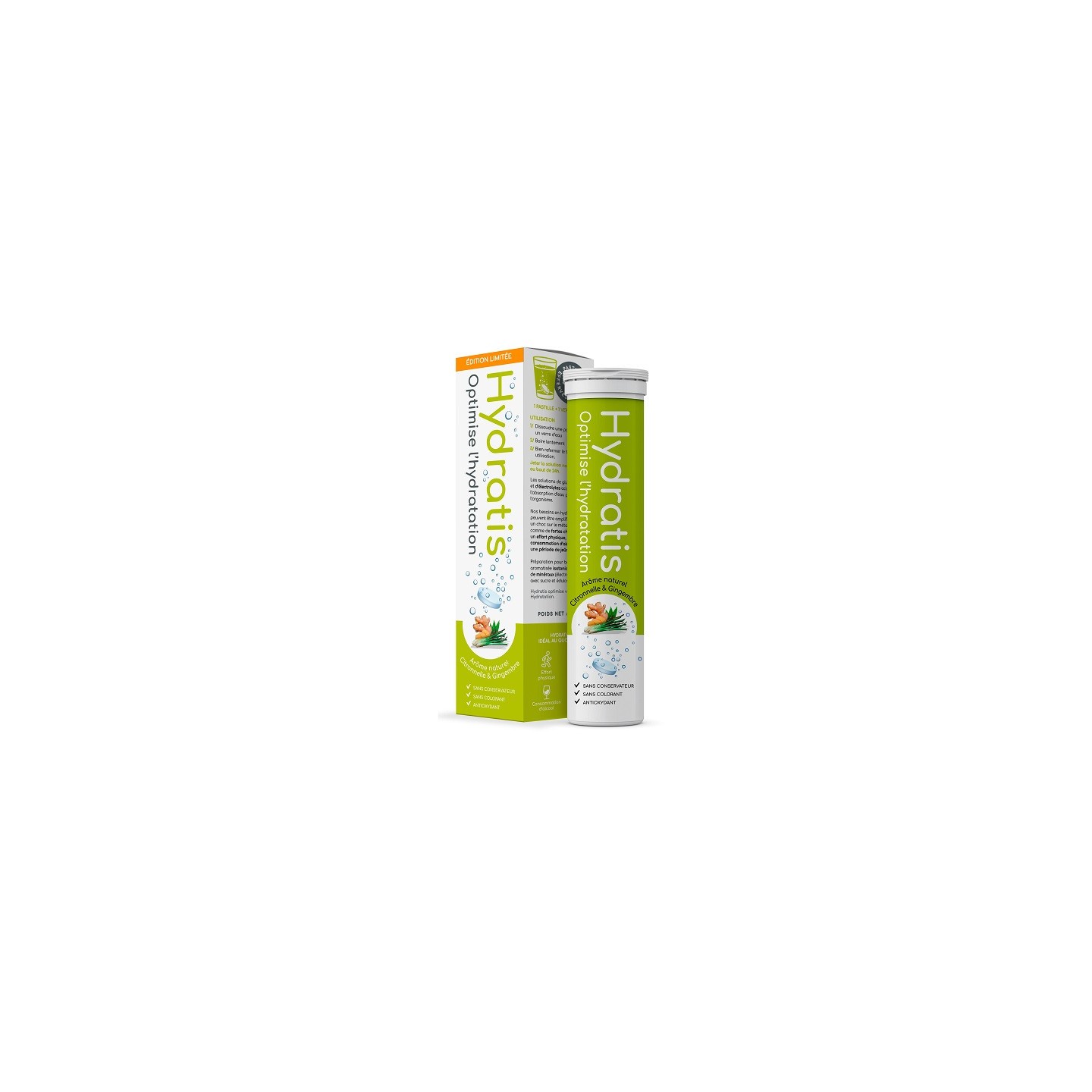 Hydratis Pastilles d'hydratation Citronnelle Gingembre - 20 pastilles