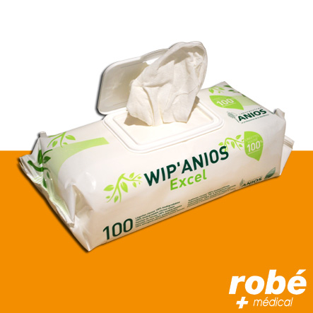 Lingettes désinfectantes Anios Wip'Anios Excel 100% biodégradable - Sachet de 100