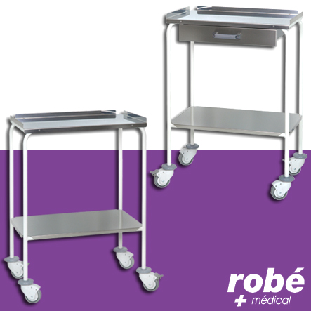 Chariot guéridon époxy blanc avec plateaux inox sans recoin
