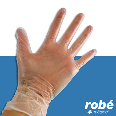 Gants d'examen vinyle poudrés - Boîte de 100 - 4,8g - Aql 1,5 - Robemed