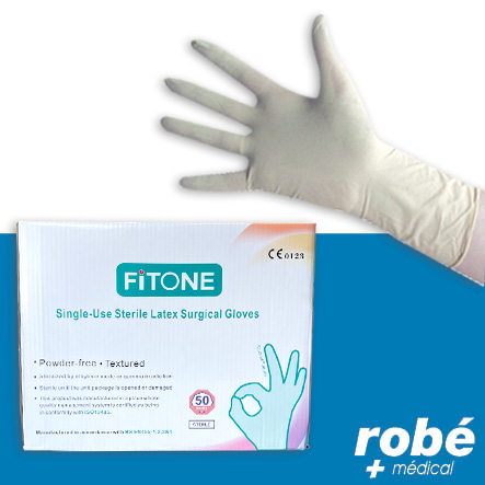 Gants de chirurgie latex non poudrés stériles - Très résistant - Boîte de 50 paires - Robemed