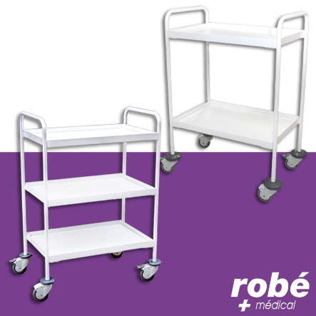 Chariot guéridon blanc avec 2 ou 3 plateaux en résine