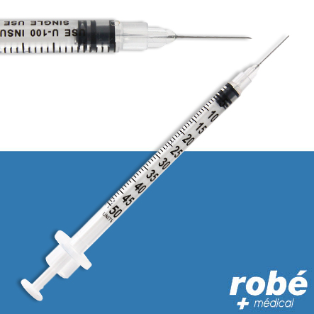 Seringue insuline 3 pièces 0,5ml avec aiguille sertie 30G Nipro - Boite de 100