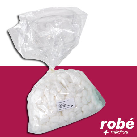 Boules de coton hydrophile 0,4-0,5g - Qualité longue fibre - Robé Médical - Sachet de 700