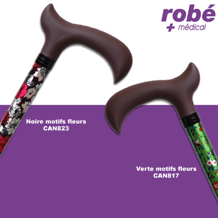 Cannes couleur avec motifs fleurs et poignée en T