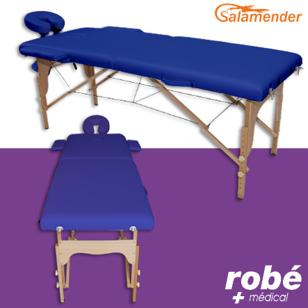Table de massage pliante en bois largeur 60cm Bleu - avec housse de transport - Salamender