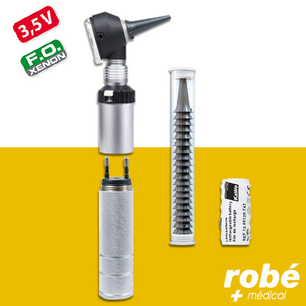 Otoscope Halogène et Fibre Optique 3,5V poignée rechargeable Combilight - Kawe