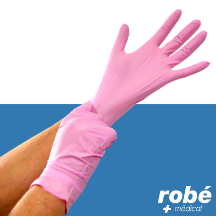 Gants d'examen nitrile non poudrés 4g - Boîte de 100 - Rose - Robemed