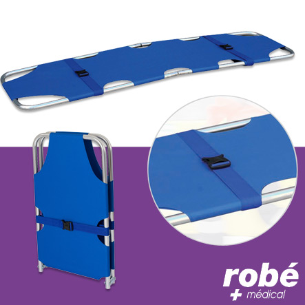 Civière d'urgence pliante en aluminium avec toile enduite imperméable et sangles de maintien