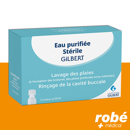 Eau purifiée stérile Gilbert - Monodose de 50ml - Boite de 32