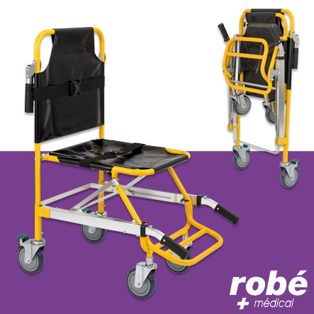 Chaise d'évacuation et de transfert pliante 4 roues pivotantes