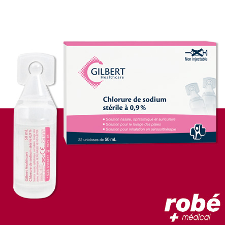 Sérum physiologique Gilbert stérile 0.9% - Monodose de 50ml - Boîte de 32 doses