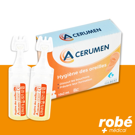 Solution d'hygiène des oreilles - Gilbert A-Cerumen - Boite de 10 monodose de 2ml