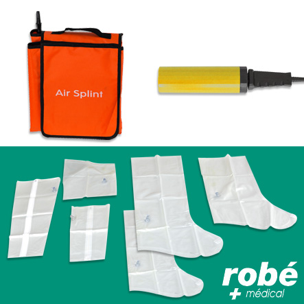 Pack de 6 attelles gonflables avec pompe manuelle pour immobilisation et transfert médical