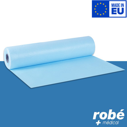 Drap d'examen gaufré plastifié Bleu largeur 50cm - 27g - Fabrication européenne - Robé Médical