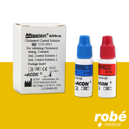 Kit 2 flacons solution de contrôle pour analyseur cholestérol Ultra Mission