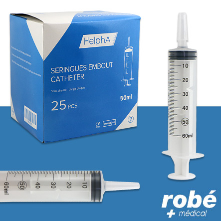 Seringues HelphA nutrition 50ml pour cathéters et sondes gastriques Robe Medical - Boite de 25