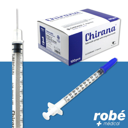 Seringues tuberculine 3 pièces 1ml aiguille sertie 29G Chirana Injecta - Boite de 100