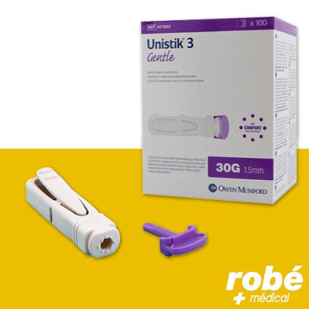 Autopiqueur sécurisé à usage unique Unistik 3 avec lancette - Boîte de 100