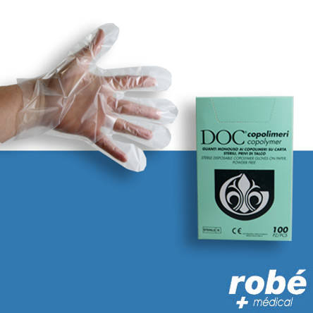 Gants d'examen en copolymère sur papier non poudrés stériles - Boîte de 100