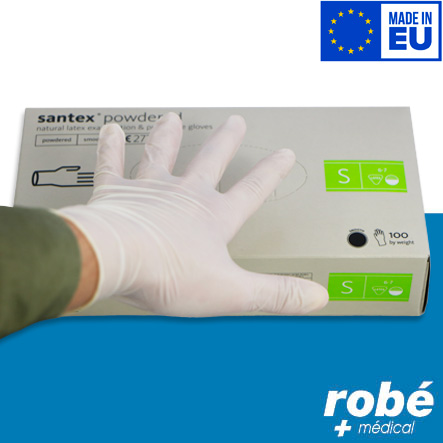 Gants d'examen latex poudrés - Boîte de 100 - 4,8g - Aql 1.0
